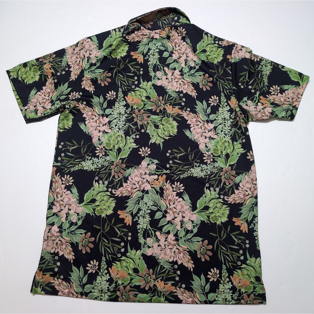 BAD BIRDIE Men's Short Sleeve Polo Shirt Randy's Moss Green Pink Floral Small S - Picture 8 of 9